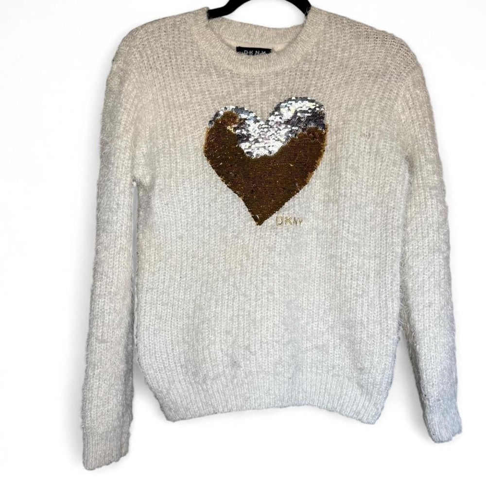 DKNY sequin heart sweater size medium